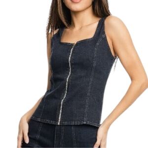 Universal Thread Denim Corset Tank Top Size 6 Women’s Blue Zip Front NWT